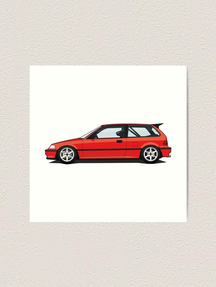 Red Illegal Kanjo Racecar Honda Civic Ef Art Print For Sale By