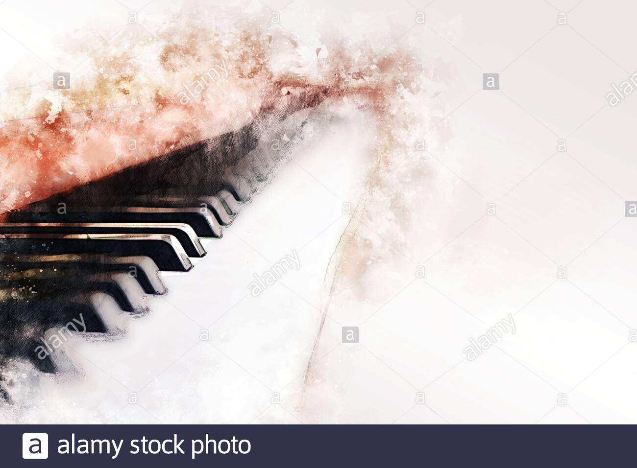 Abstract Colorful Piano Keyboard On Watercolor Illustration