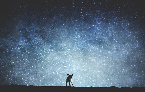 Wallpaper Milky Way Space Man Silhouette Stars Mystery