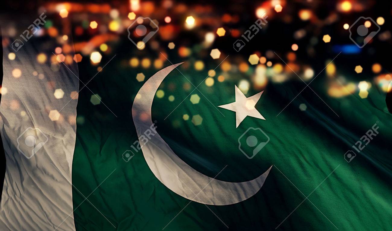 Pakistan National Flag Light Night Bokeh Abstract Background Stock