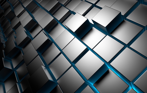 Wallpaper 3d Cubes Metal Chrome Brick Square