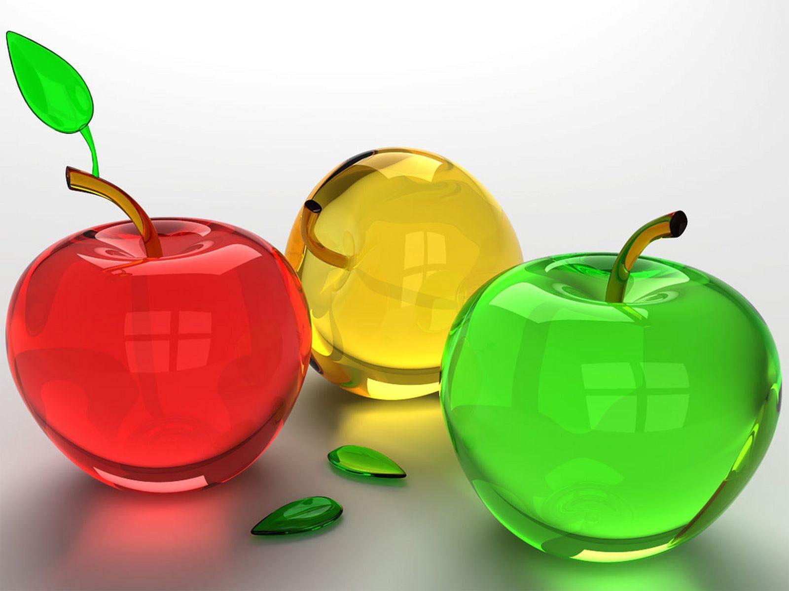 Three crystal colorful apples   Red Yellow Green 1600x1200