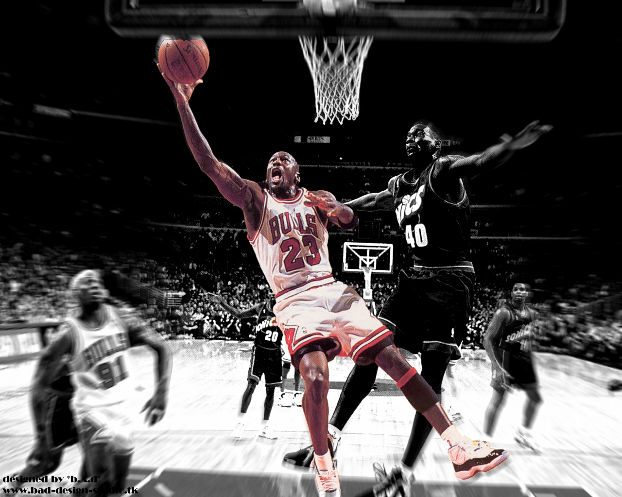 Michael Jordan performing a layup against the Detroit Pistons