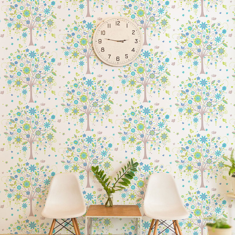 Coloroll Tree Of Life Wallpaper Lime And Blue