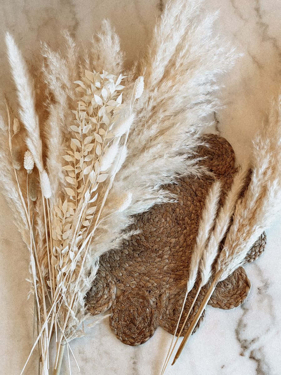 Pampas Grass Background In A Marble Wall Wallpaper