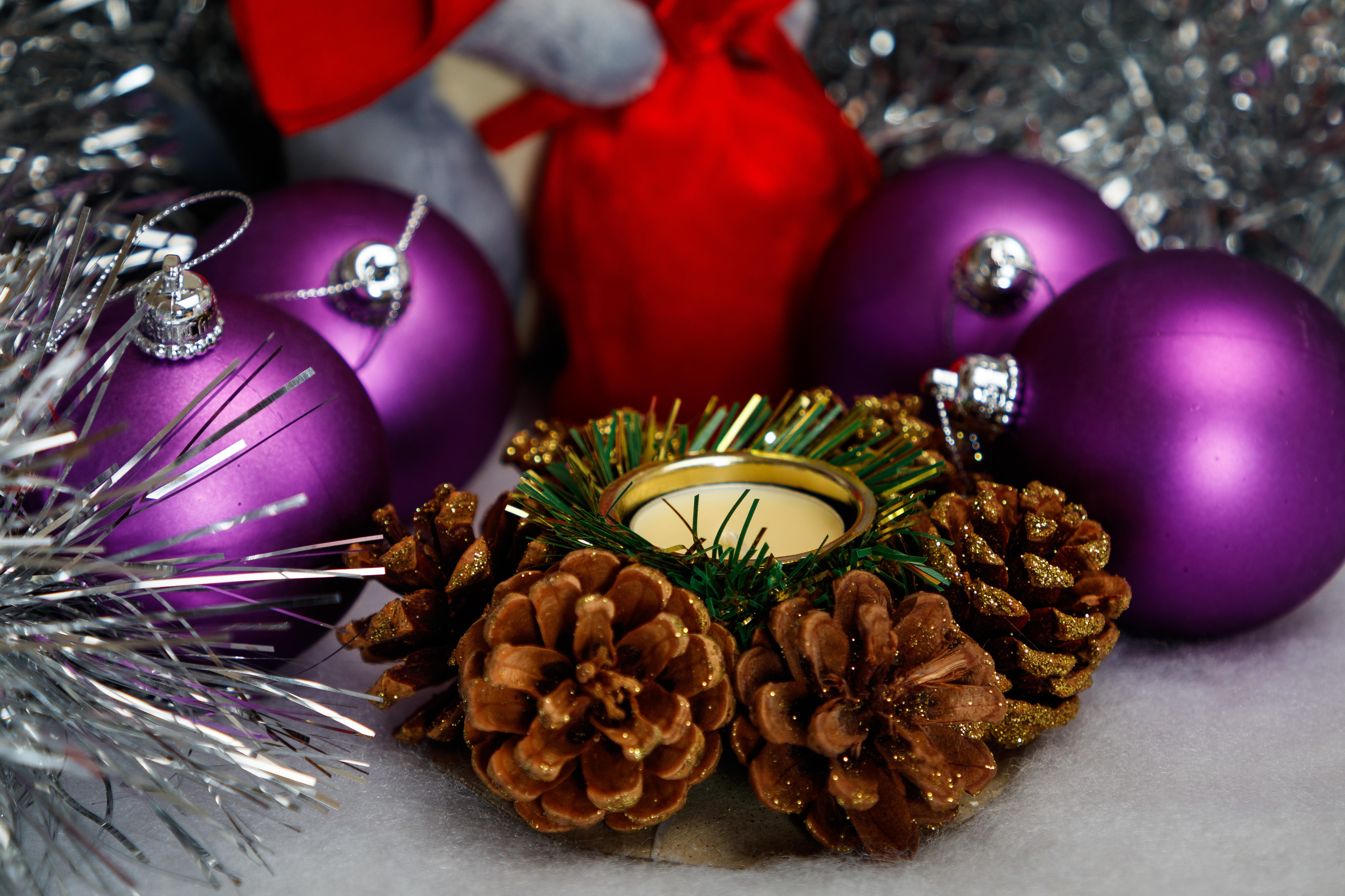 Christmas 4k Candle Pine Cone Bauble Rare Gallery HD