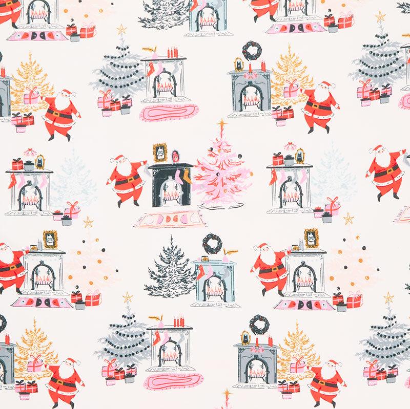 Christmas In The City Down Chimney Pink Flannel Yardage