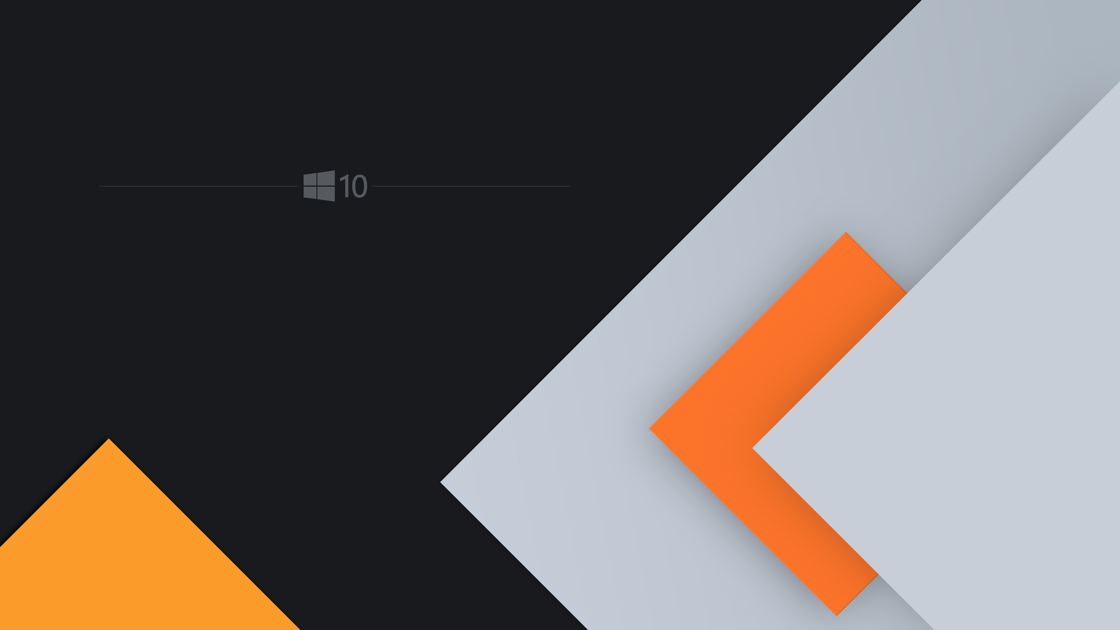 Abstract Windows 10 wallpaper with orange and gray geometric shapes on a dark background