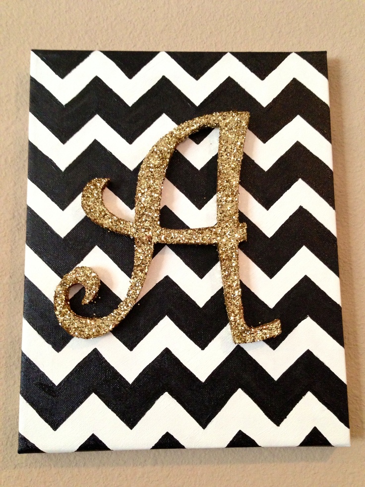 chevron background with a wooden glitter letter on top For the home