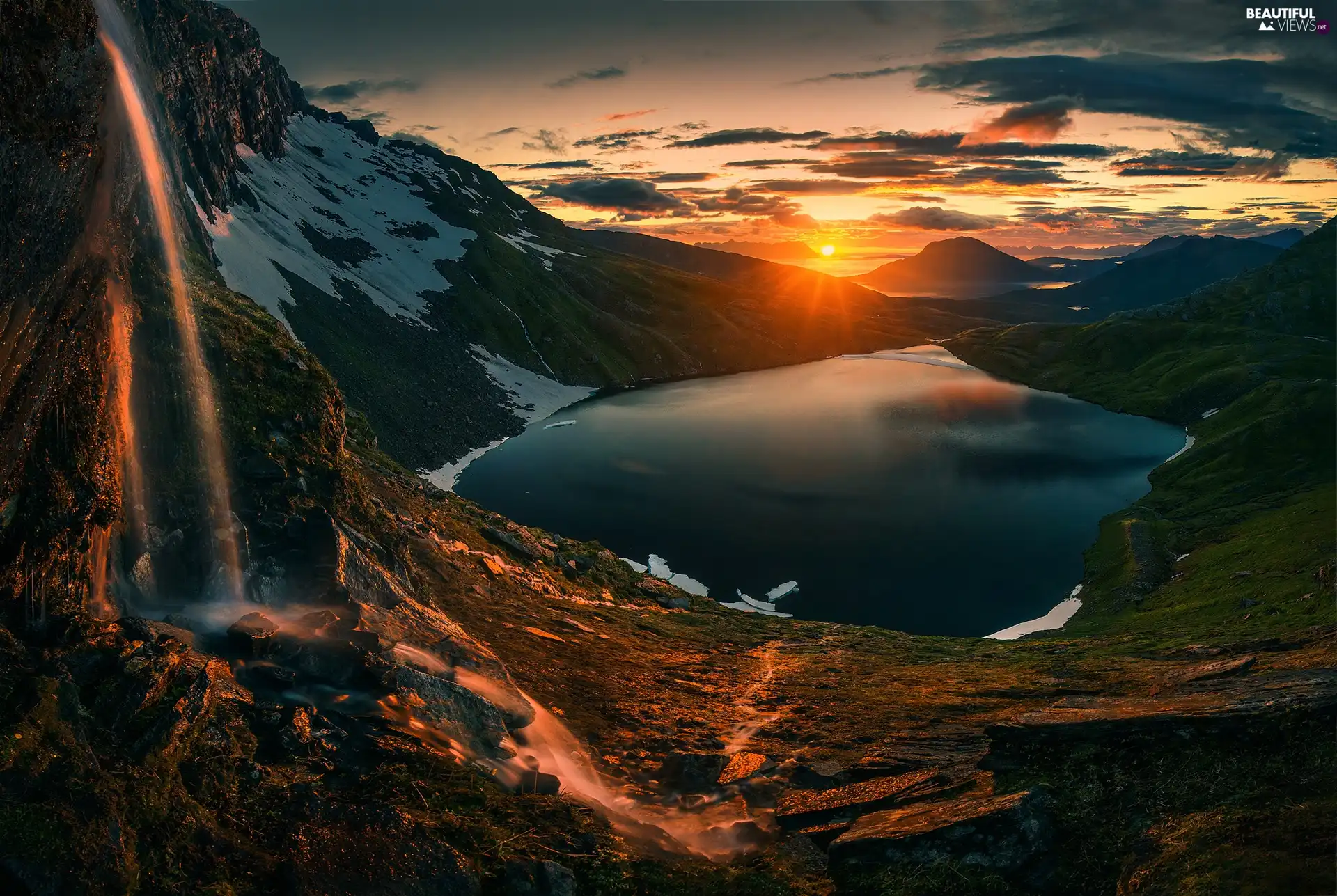 Northern Norway Mountains Great Sunsets Lake Wallpaper