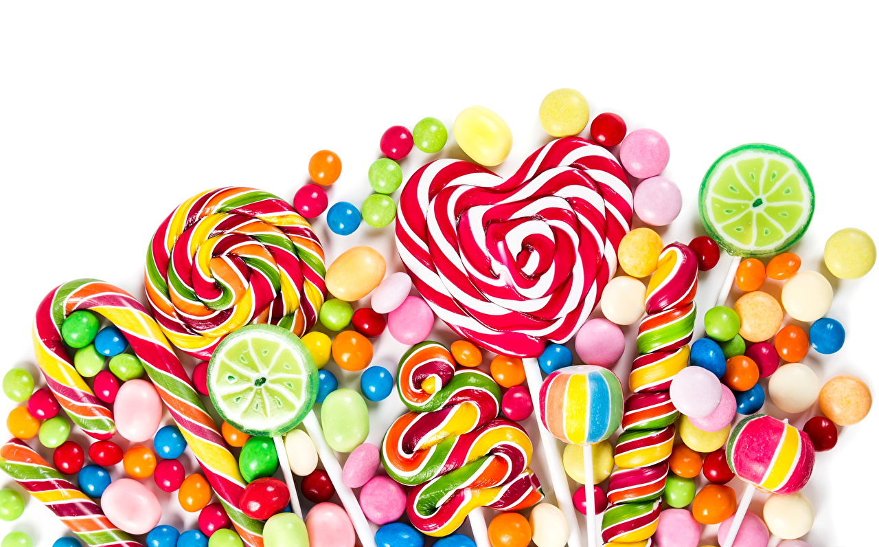 Desktop Wallpaper Candy Lollipop Food Many Sweets White Background