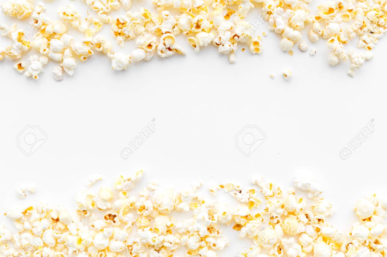 Popcorn Background On White Top Copy Space Stock Photo