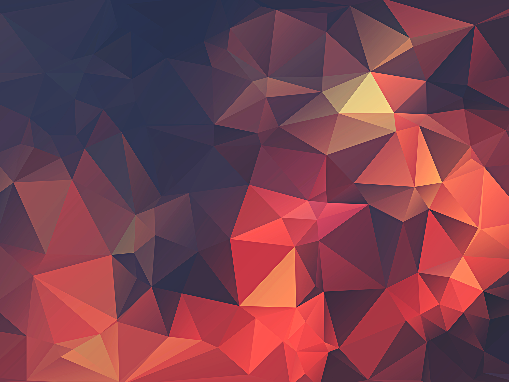 A vibrant abstract wallpaper with a low-poly design in shades of red, orange, and dark purple, creating a dynamic and modern feel