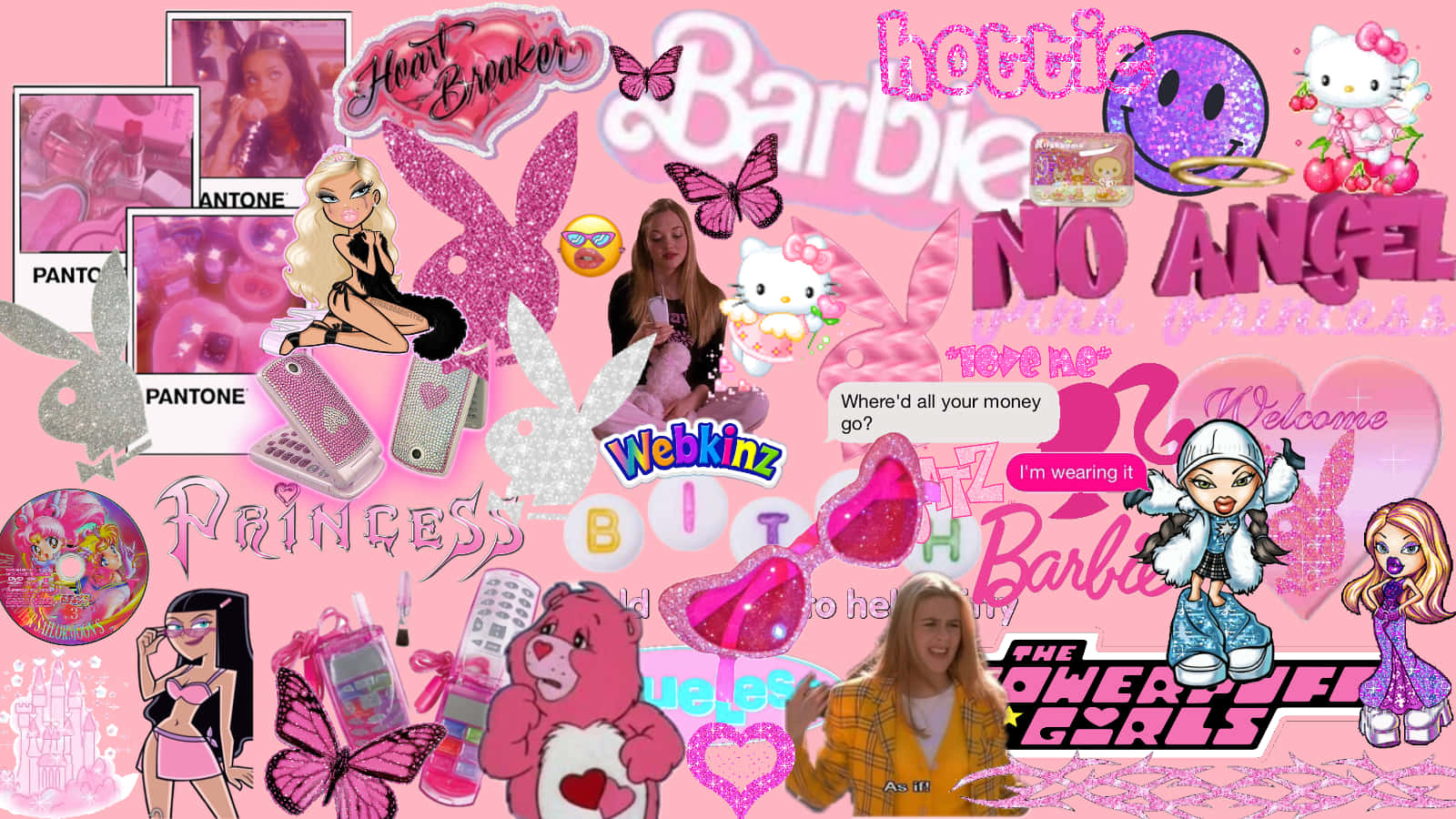 Cartoon Characters Pink Cyber Y2k Aesthetic Wallpaper
