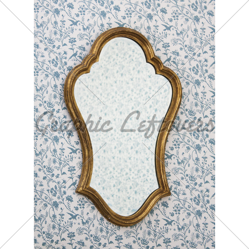 Golden Mirror Frame On Wall With Victorian Wallpaper Gl Stock