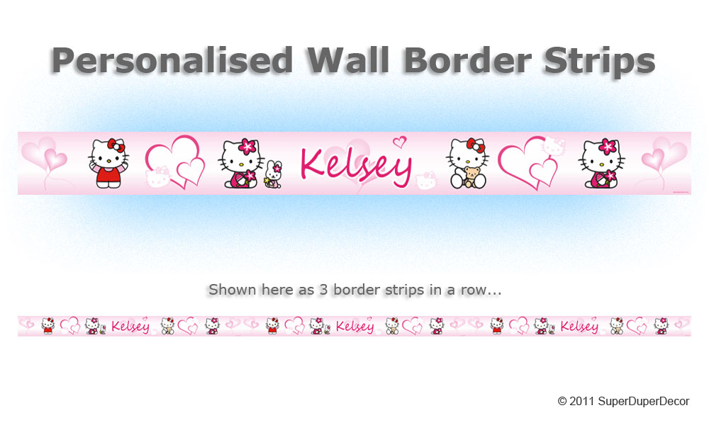 Details About Hello Kitty Pink Heart Girls Bedroom Wall Border Strips