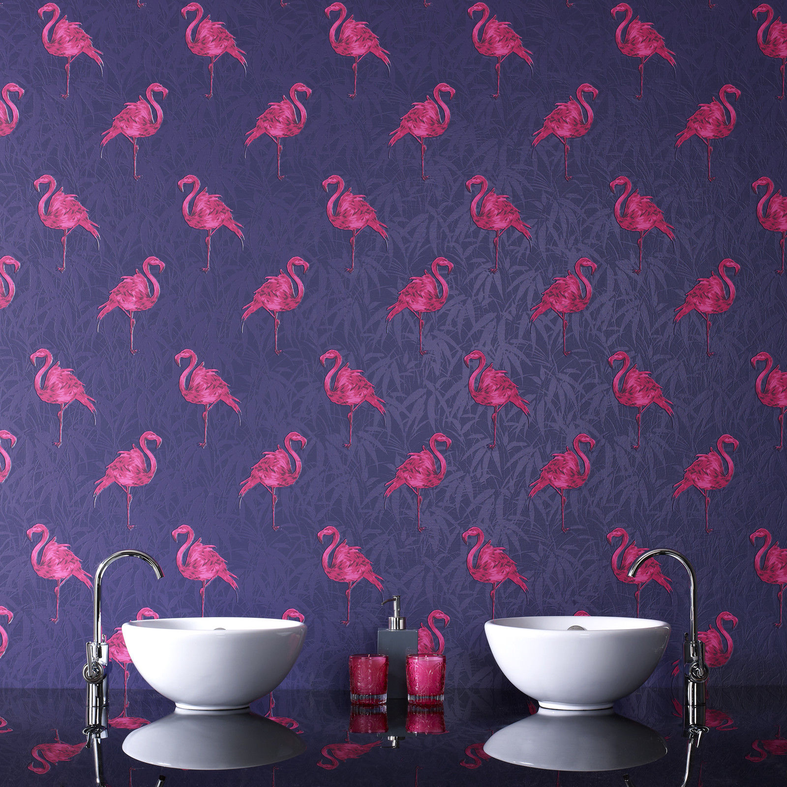 Indigo Pink Purple Flamingo Wallpaper Kitchen Bathroom Contour