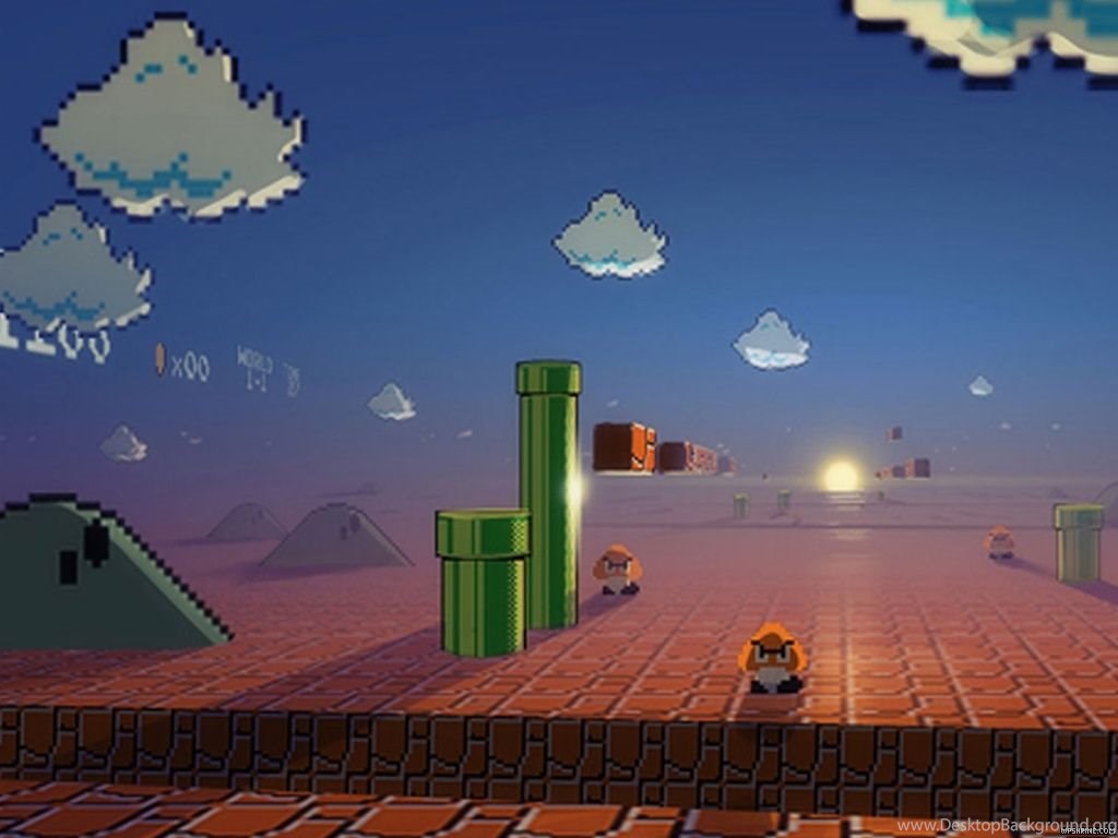 Sunset In 3d Mushroom Kingdom Desktop Background