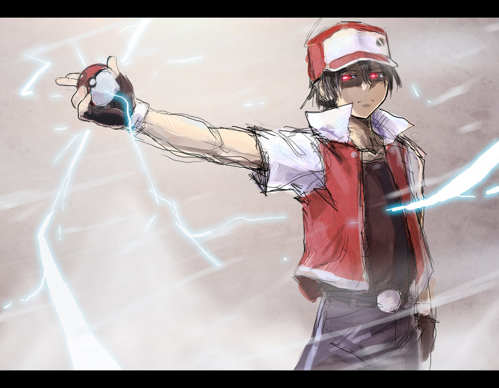 Red trainer pokemon pose white background