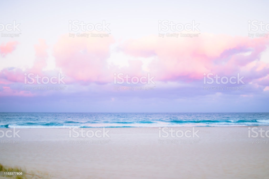 Pretty Pastel Colour Sky Pink Purple Blue With Fluffy Cloud On