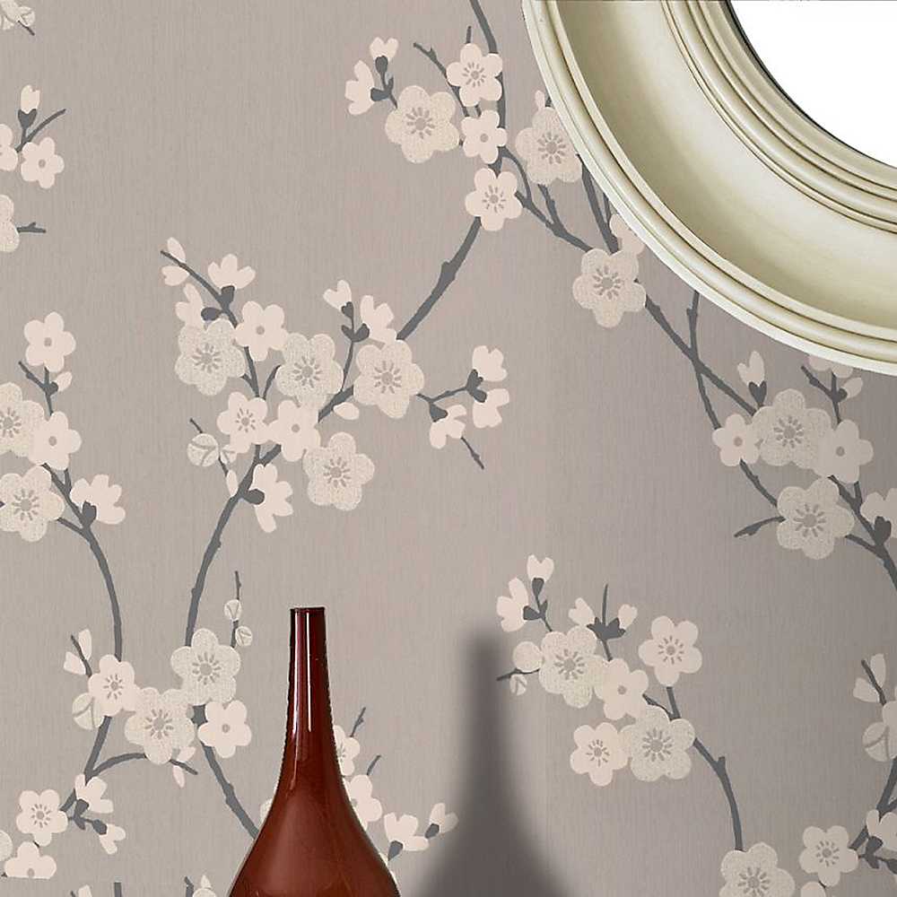 Graham Brown Cherry Blossom Grey Wallpaper Mans
