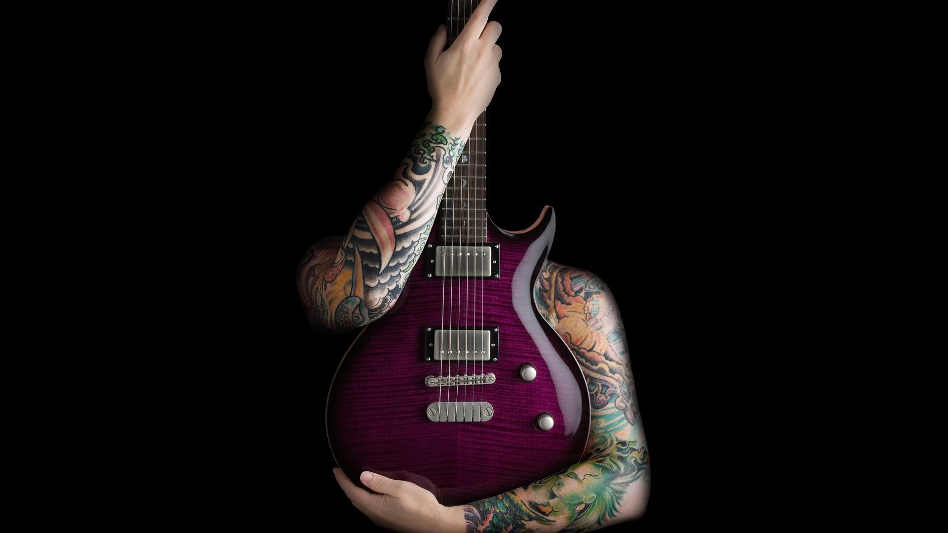 Guitar Tattoos Black Wallpaper Background