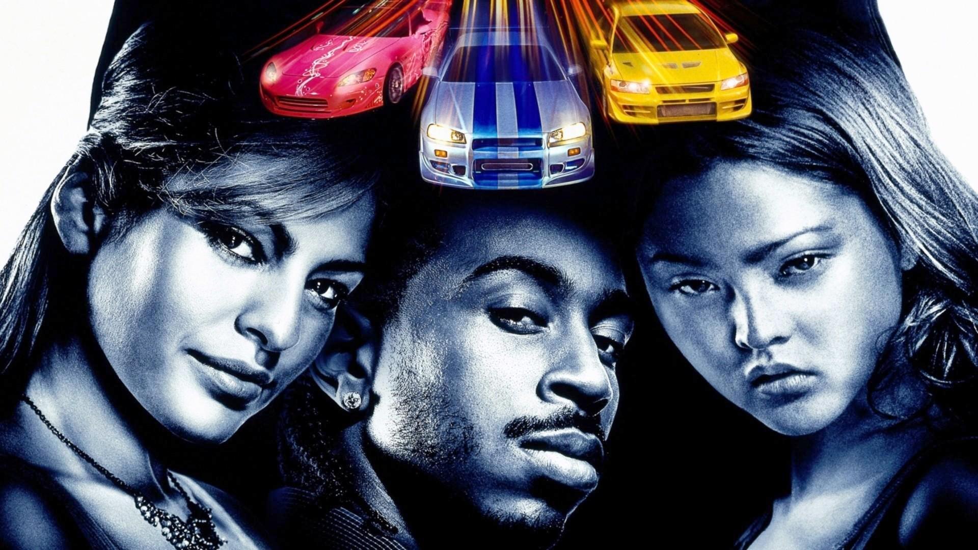 Promotional poster for 2 Fast 2 Furious featuring the main cast and racing cars