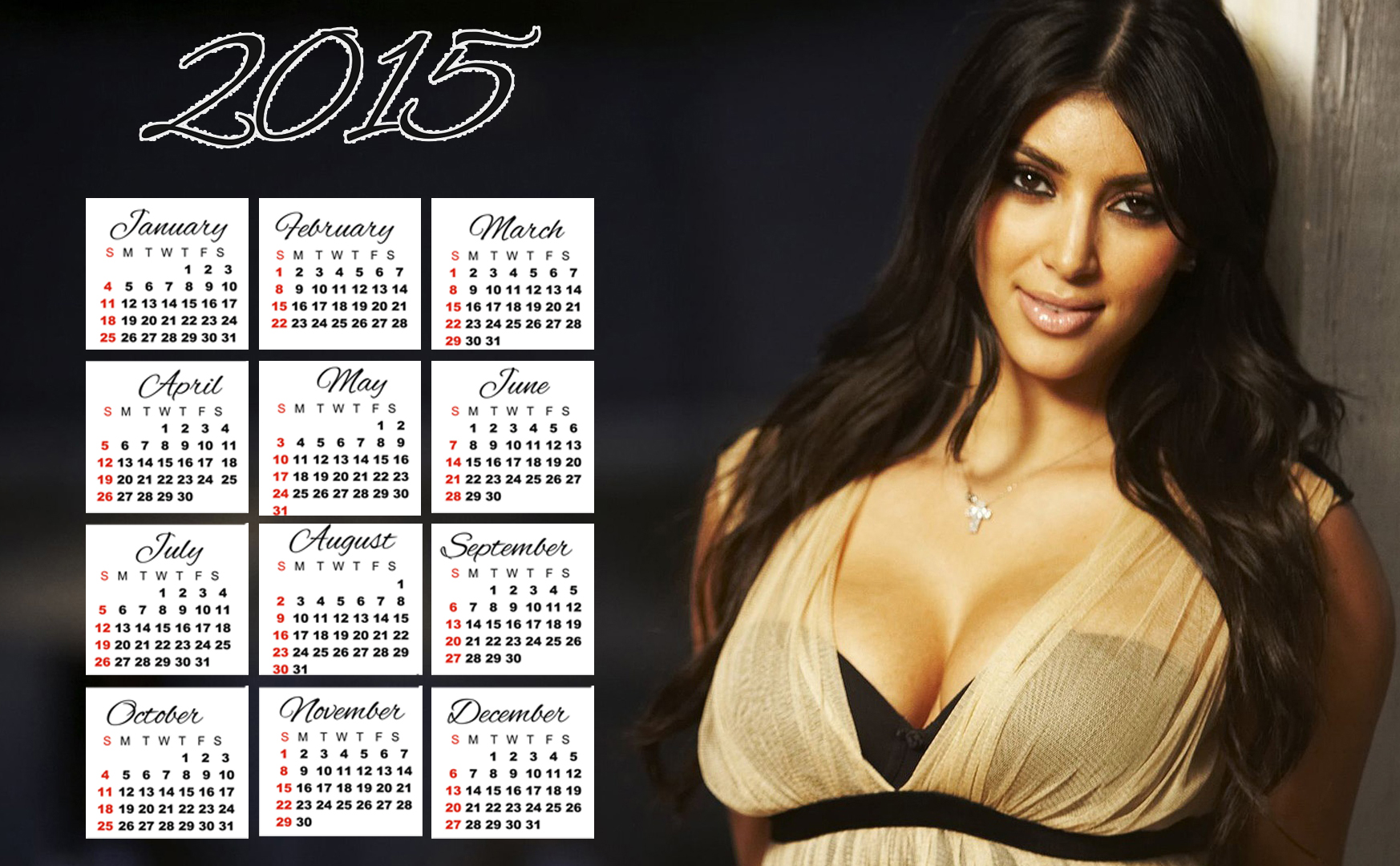 Kim Kardashian Long Black Hair Style Wallpaper Calendar