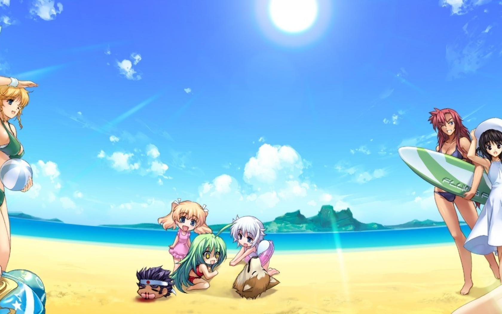 Beach Dual Screen Chibi HD Wallpaper Anime Manga
