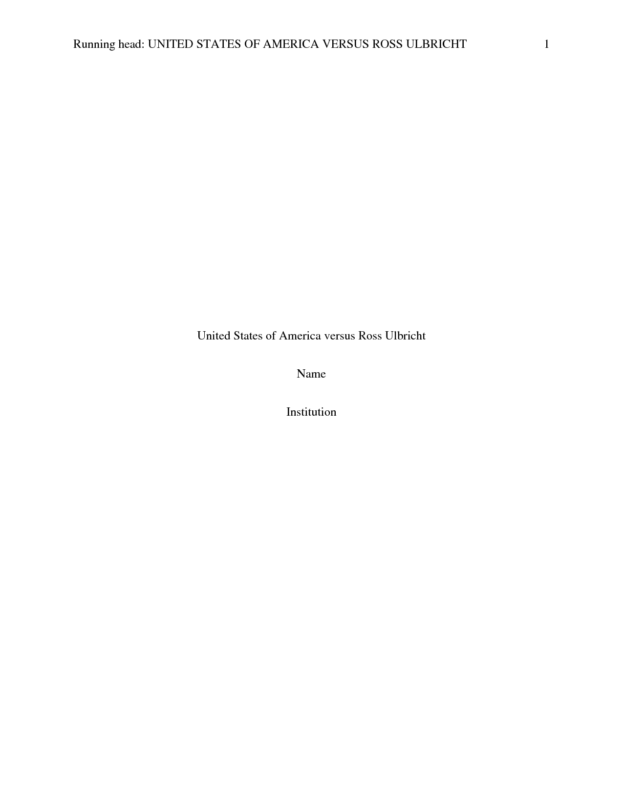 Cover page of a document related to the United States of America versus Ross Ulbricht case