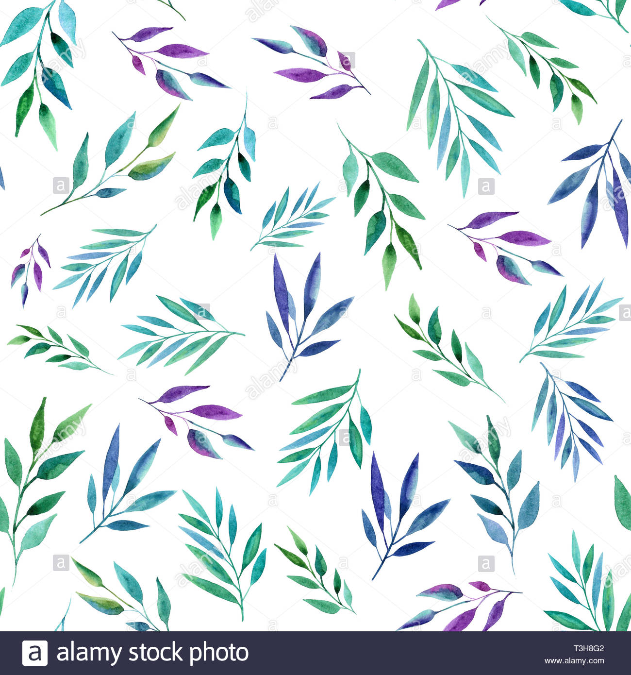 Abstract color branches seamless pattern Watercolor illustration