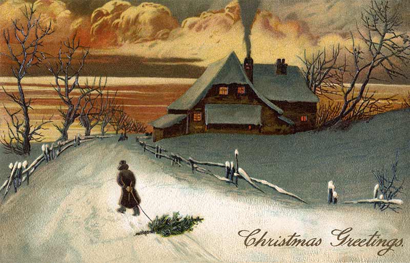 Rural Christmas Scenic At Dusk Vintage Clip Art The Stock