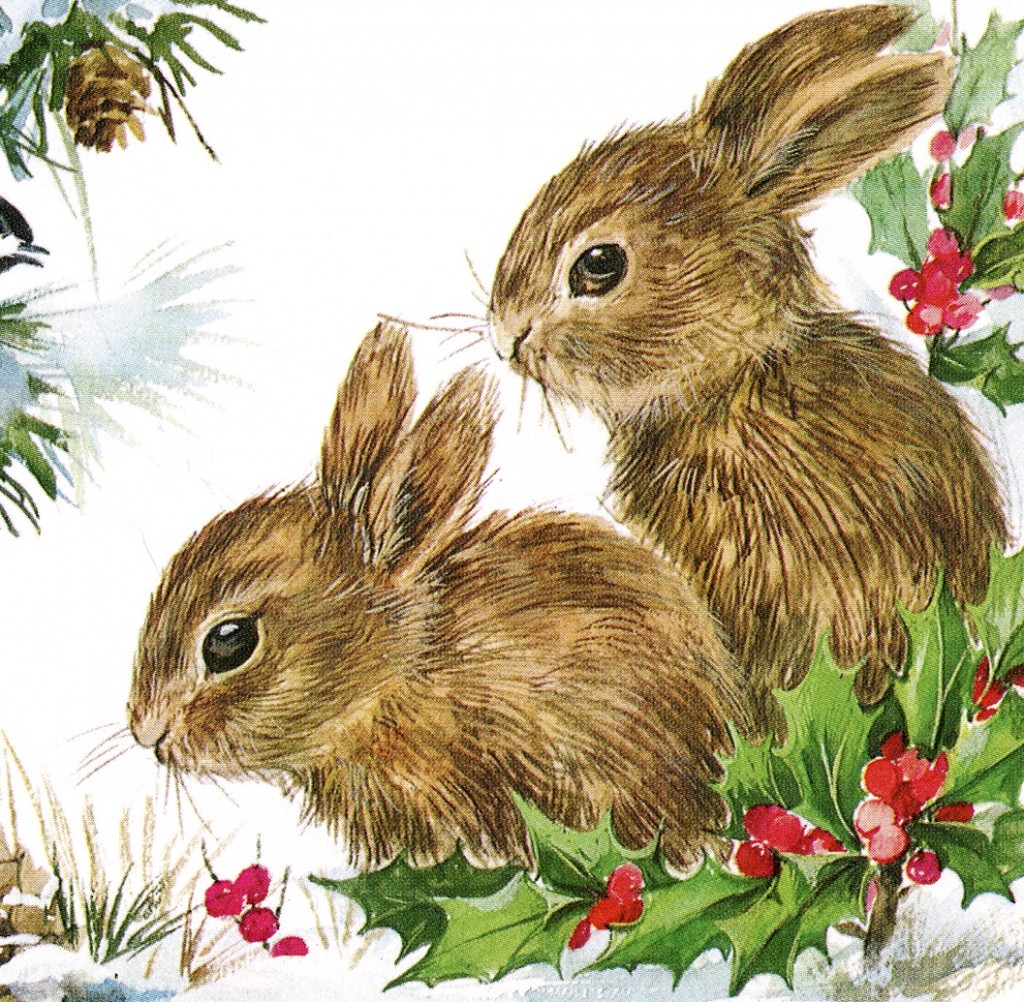 Christmas Bunnies Vintage GraphicsFairy thumb   The Graphics Fairy