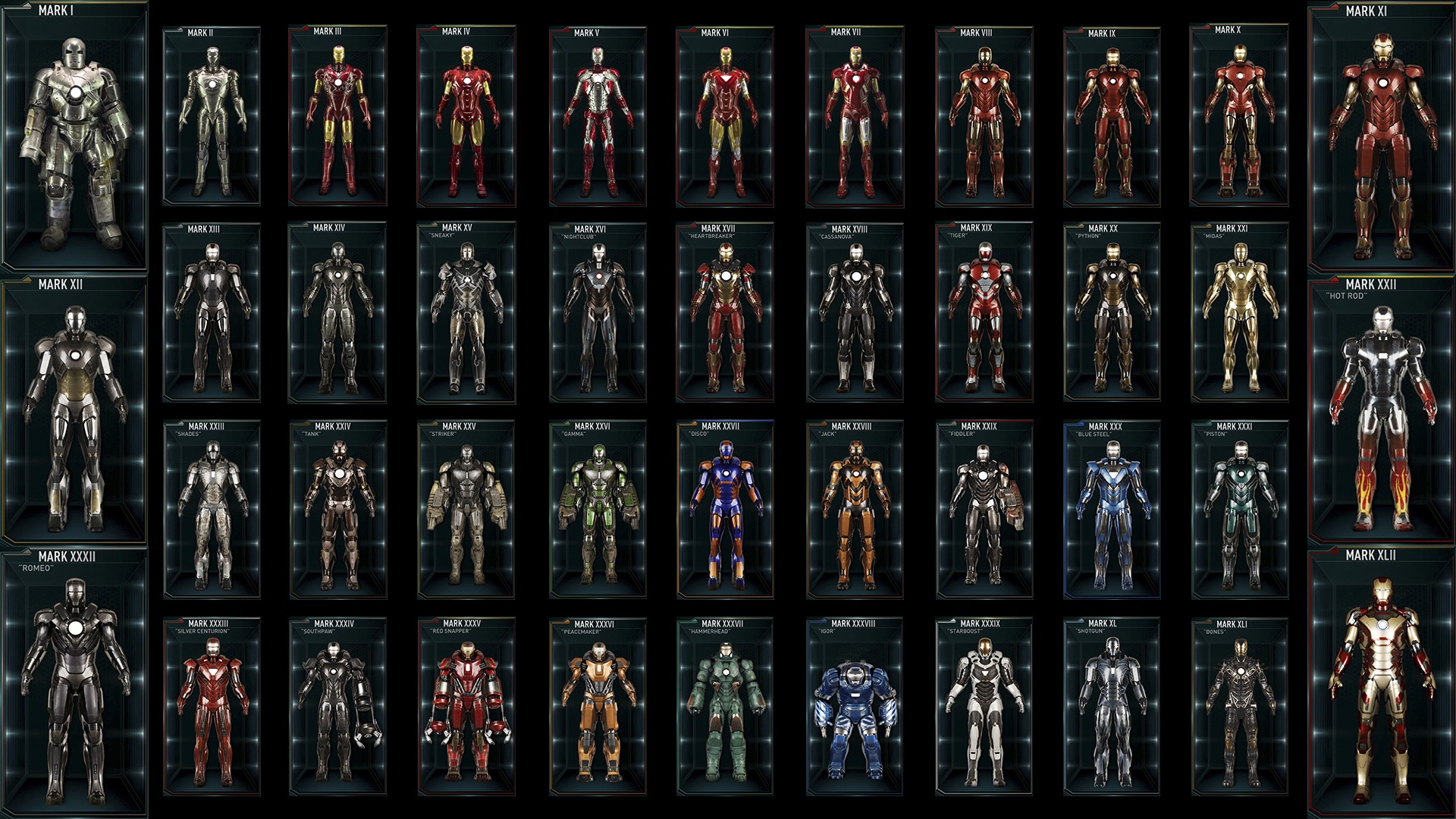  of the Iron Man suits into a 1920 x 1080 Wallpaper iimgurcom
