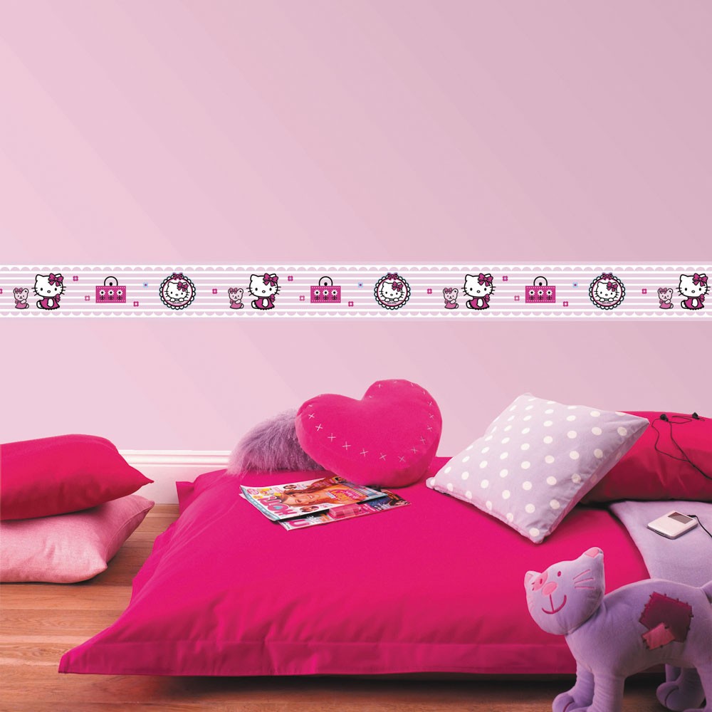 About Hello Kitty Candy Stripe Self Adhesive Wallpaper Borders New