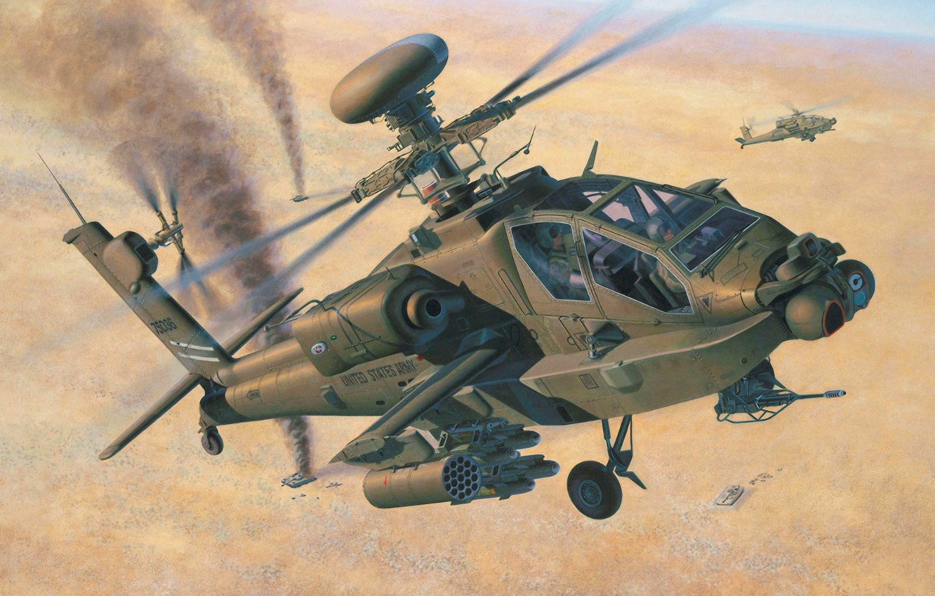 Wallpaper War Art Airplane Helicopter Painting Ah 64d Longbow