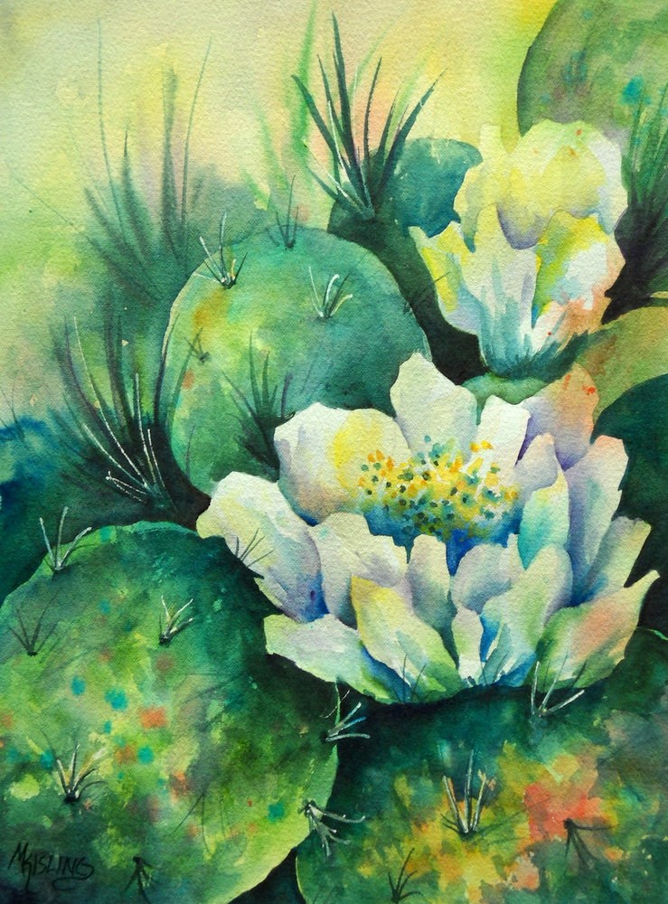 Cactus Flower Watercolor Of Southwest