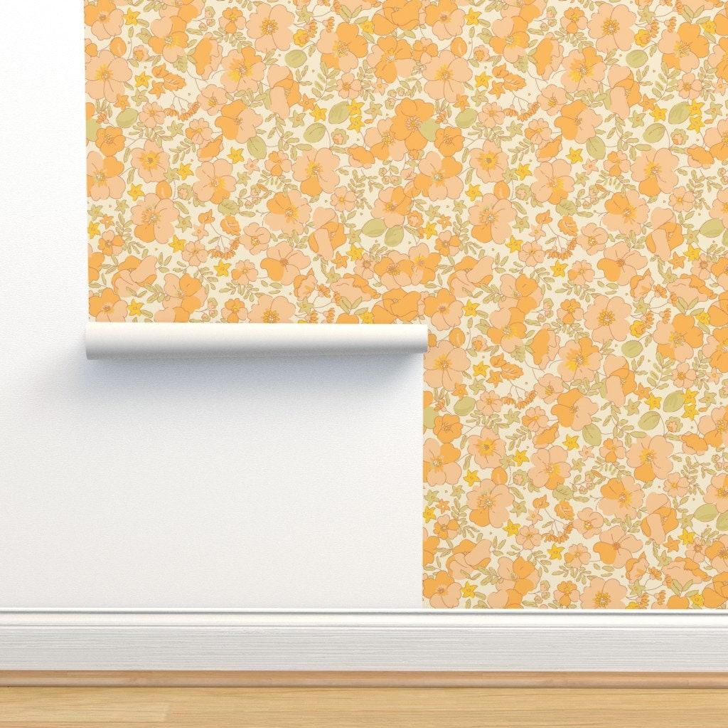 1970s Wallpaper Floral Illustrated Vintage Sunny By