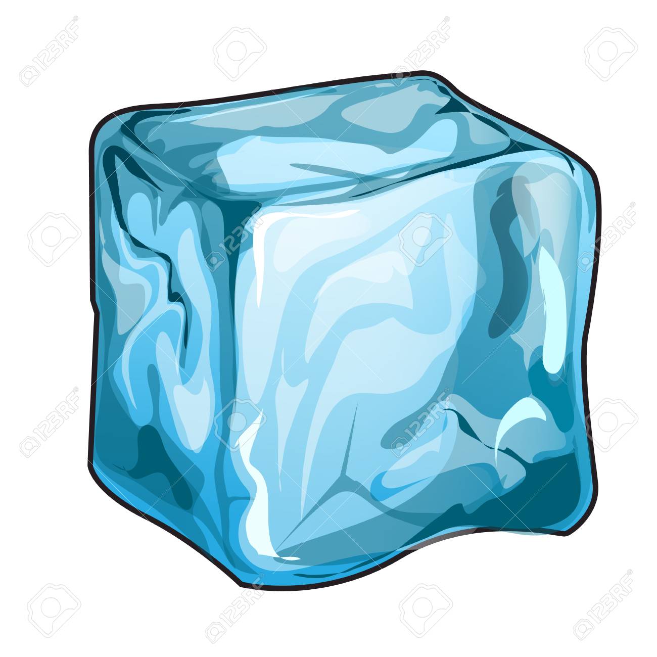 Single Ice Cube Isolated On A White Background Vector Cartoon