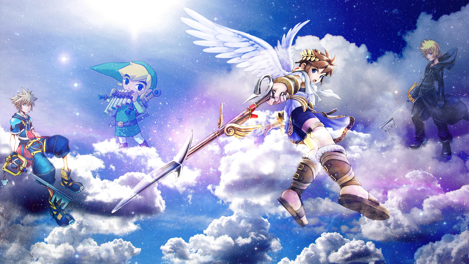 Kid Icarus Zelda and Kingdom Hearts Wallpaper by zeypher