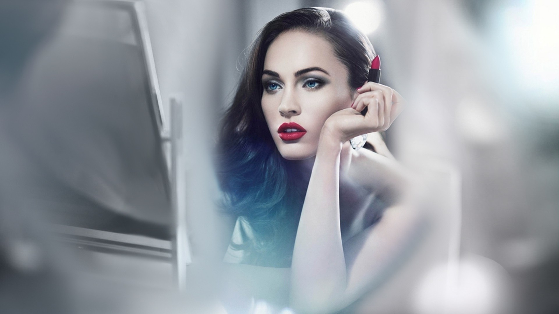 Women Red Lipstick Blue Eyes Megan Fox Wallpaper HD Desktop