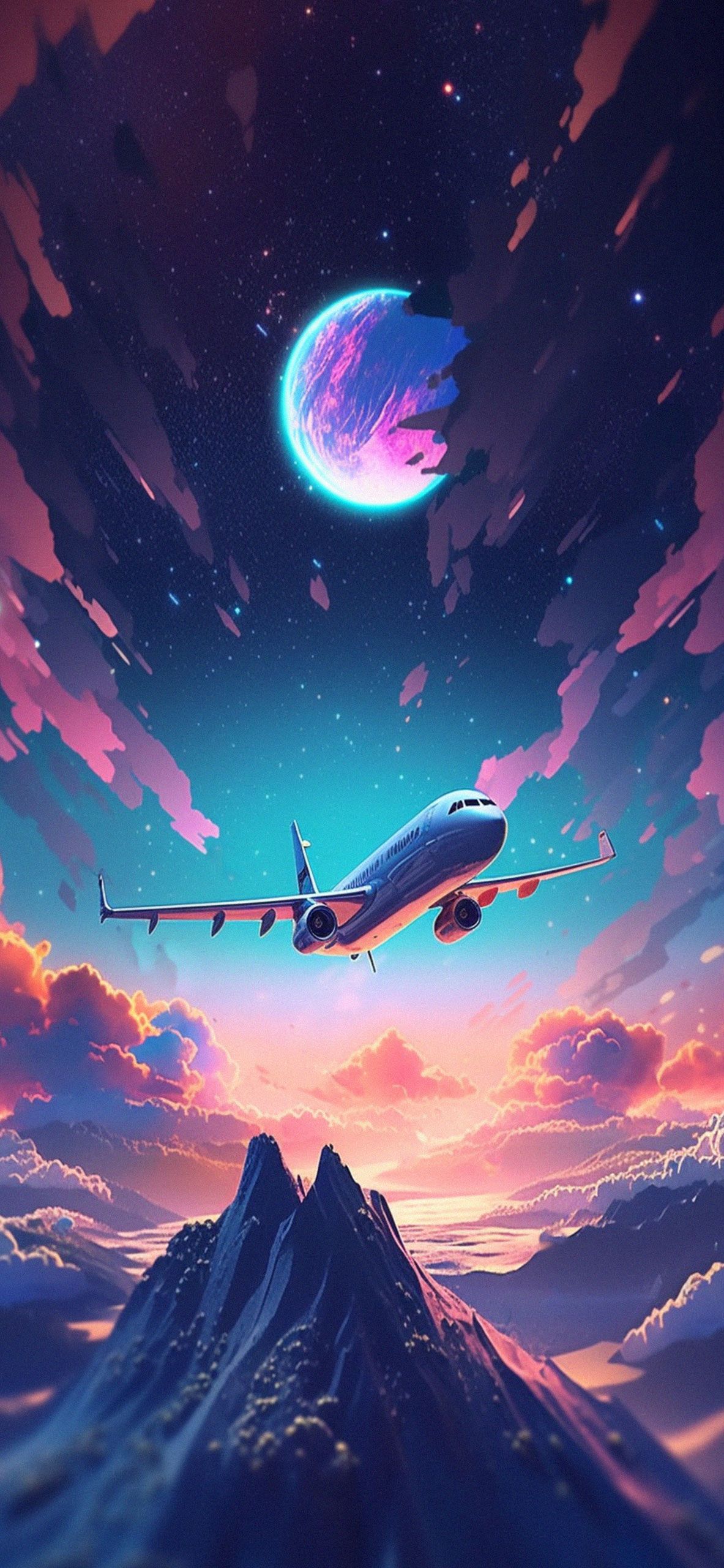 The Plane Flying Above Mountains Art Wallpaper