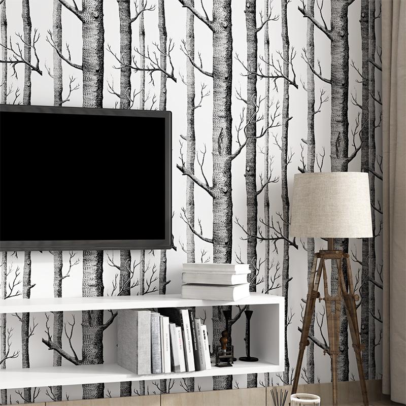 Black White Wood Forest Tree Texture 3d Embossed Flocking Non