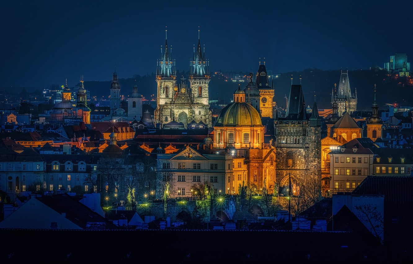 Wallpaper Czech Republic, Prague, city at night, houses, road, lights  1920x1200 HD Picture, Image