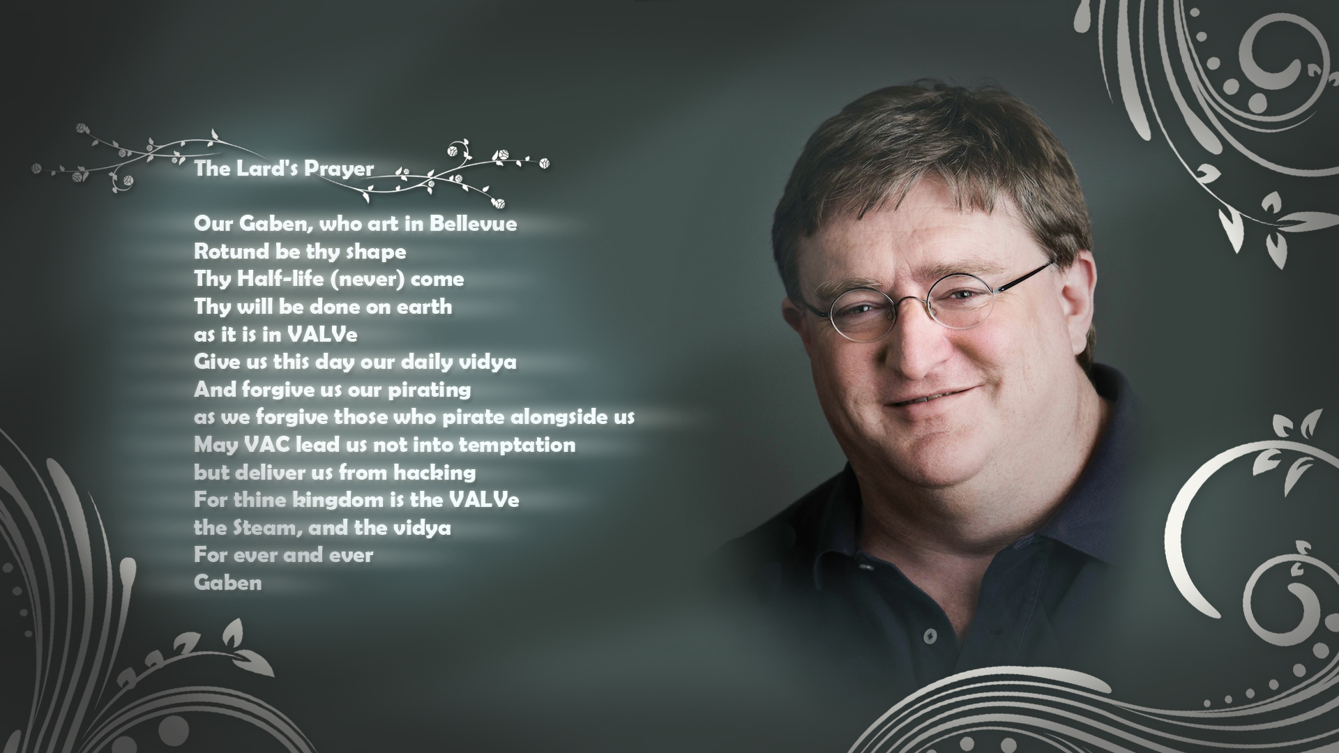 Gabe Newell The Lard S Prayer Text Humor Wallpaper