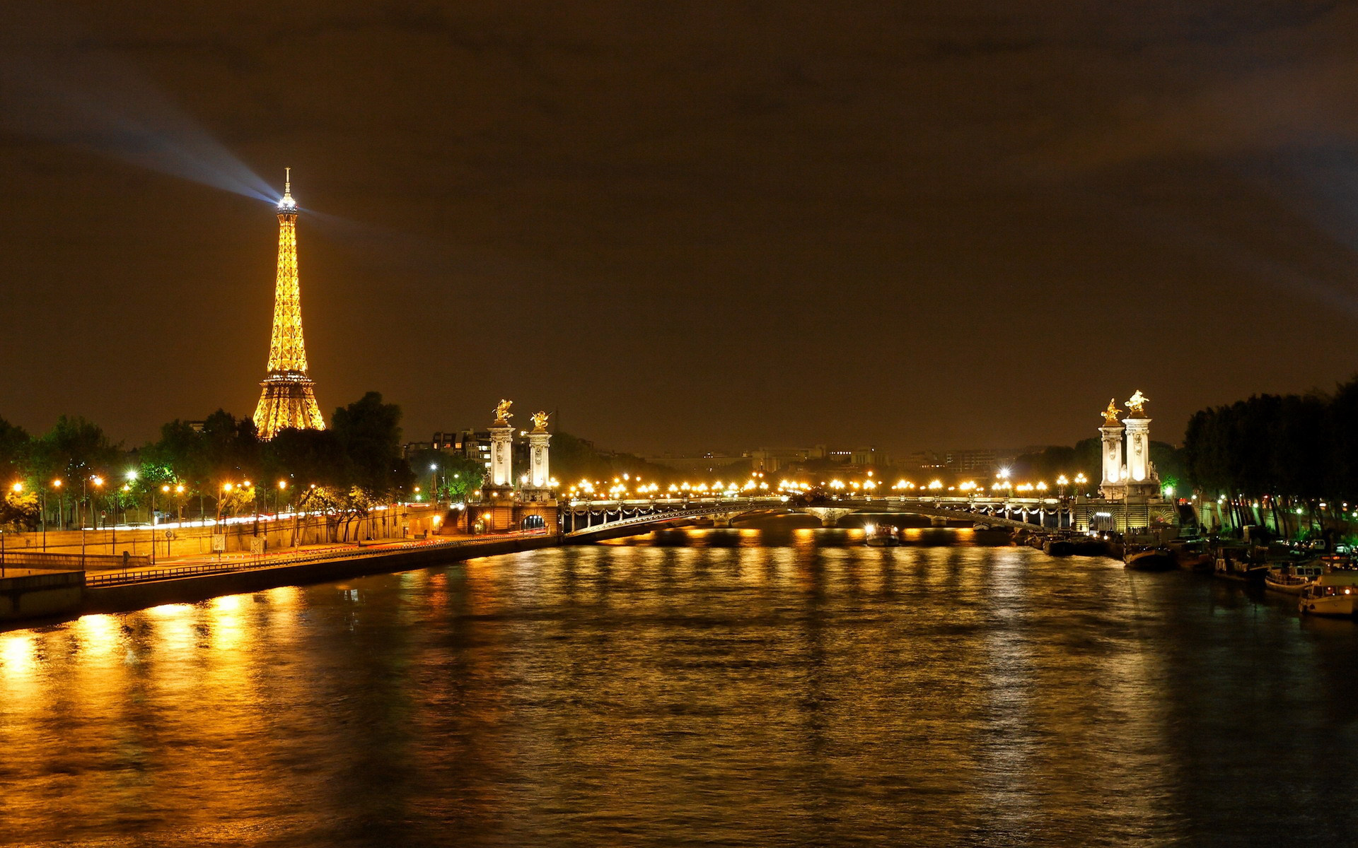 Wallpaper France Paris Night River Seine Bridge