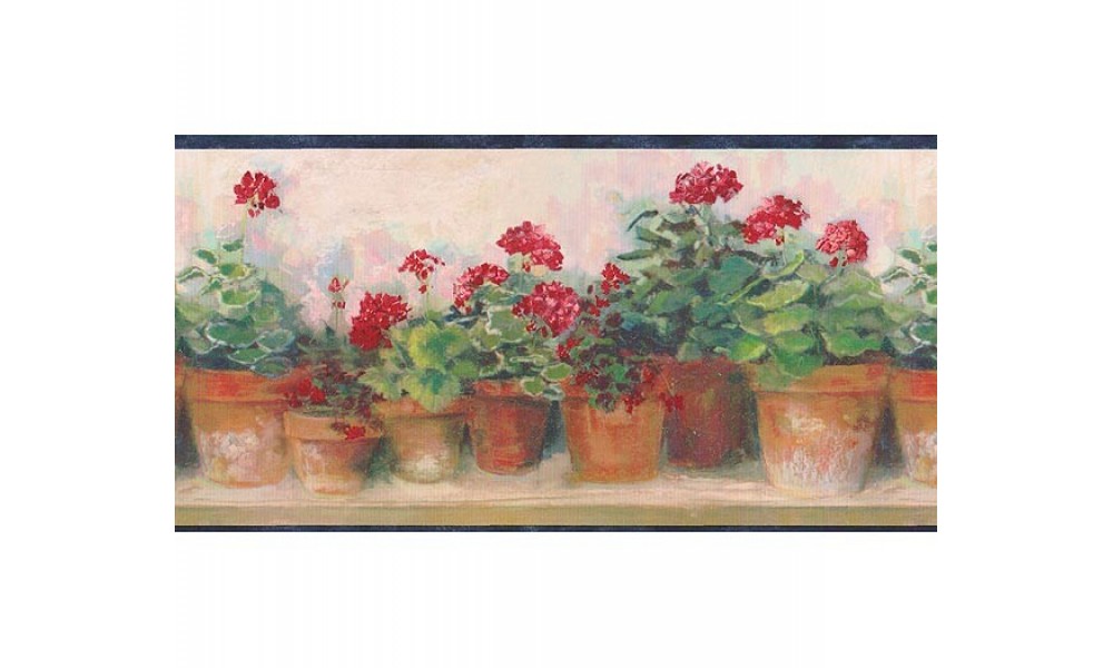 Home Blue and Red Floral Geraniums Wallpaper Border