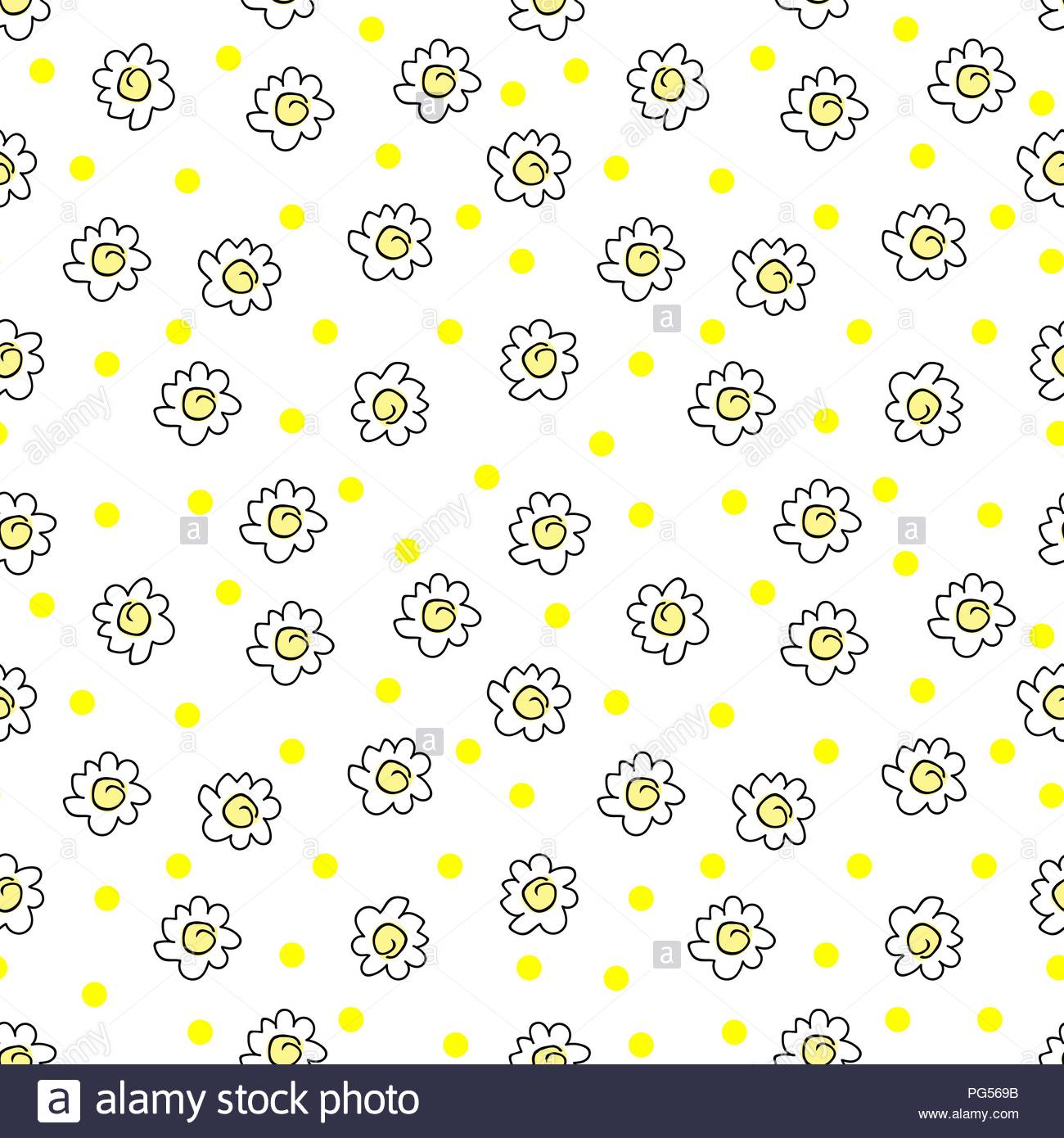 Simple Seamless Vector Background Chamomile Drawing Yellow