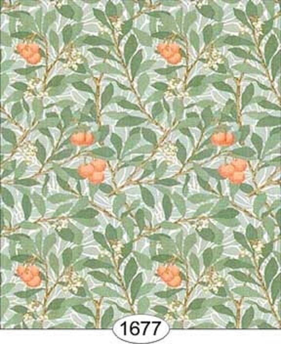 Dollhouse Wallpaper Leaves And Fruit In Orange Green By Itsy