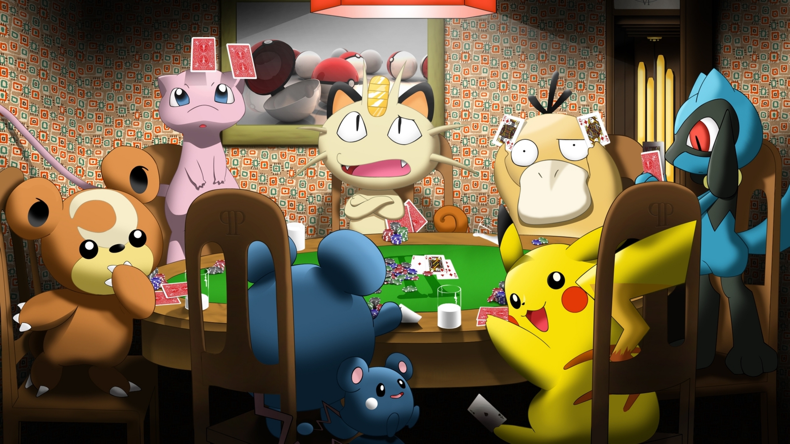 Wallpaper Pokemon Pikachu Poker Psyduck